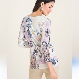 Chico's Floral Paisley 3/4 Sleeve Tee Top NWOT Size Large